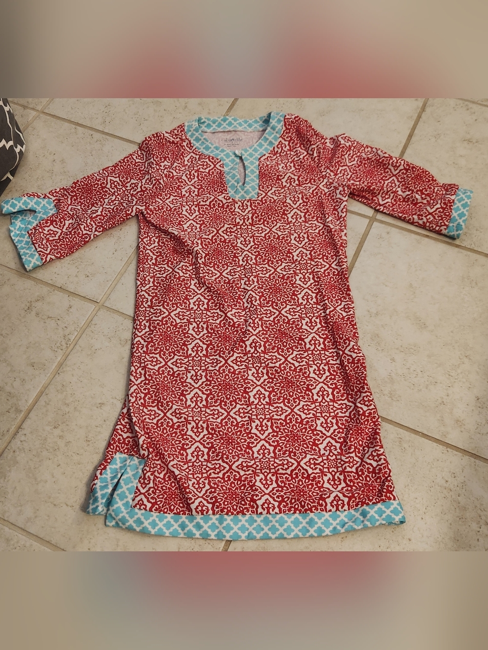 Cabana Life Size Girls Youth 14 Red Blue‎ Half Sleeve Dress #M1278
